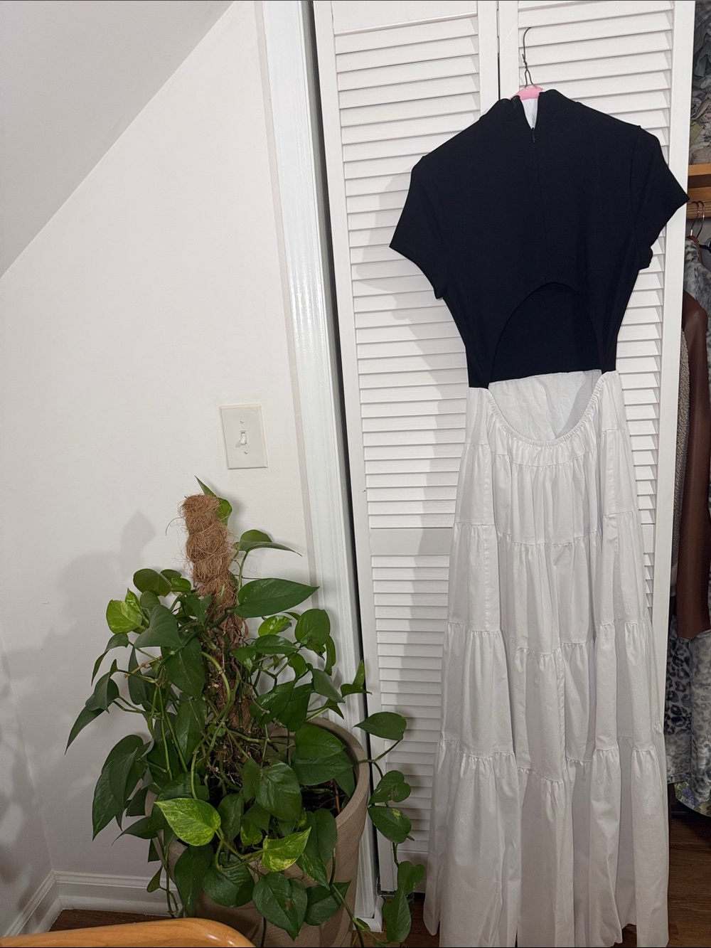 STAUD Black Bodice White Tiered Maxi Dress - Picture 3 of 4